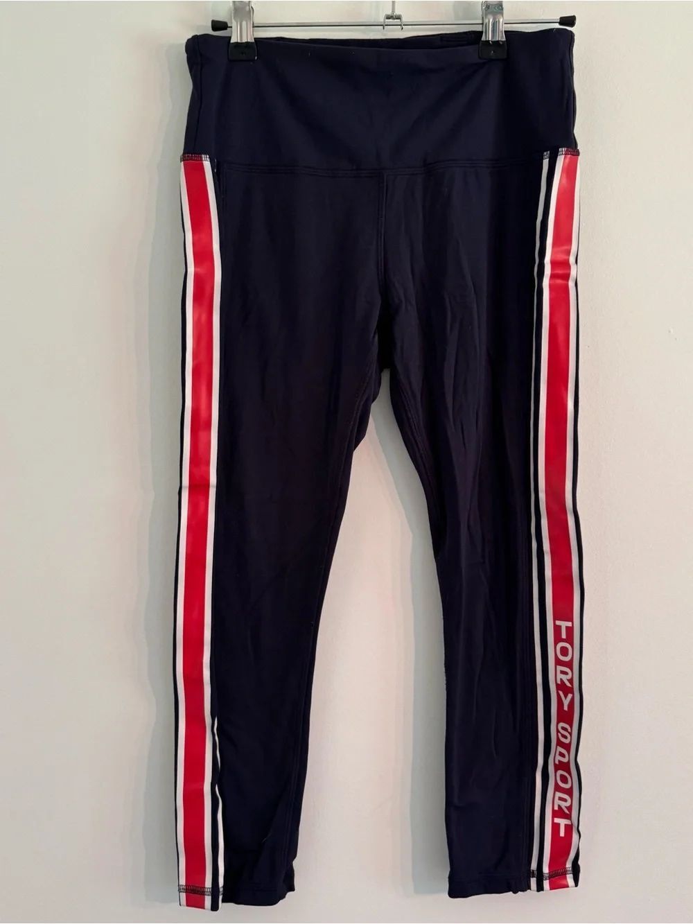 Tory Burch Sport Capri Leggings Cropped Navy Stripe Athleisure Size Small